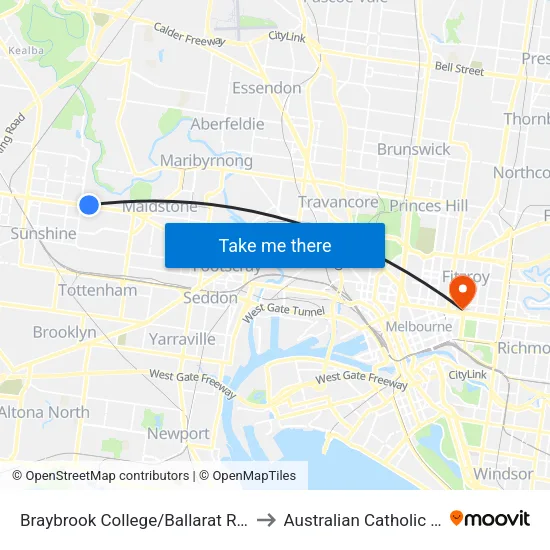 Braybrook College/Ballarat Rd to Australian Catholic University map