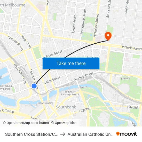 Southern Cross Station/Collins St to Australian Catholic University map