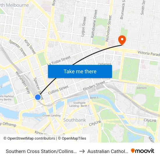 Southern Cross Station/Collins St to Australian Catholic University map