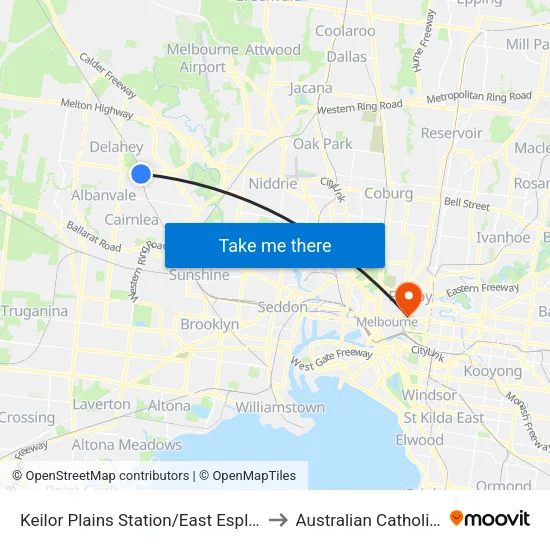 Keilor Plains Station/East Esplanade to Australian Catholic University map