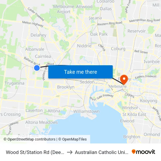 Wood St/Station Rd to Australian Catholic University map