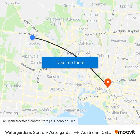 Watergardens Station/Watergardens Circuit Rd to Australian Catholic University map