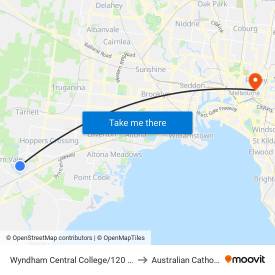 Wyndham Central College/120 Shaws Rd (Werribee) to Australian Catholic University map