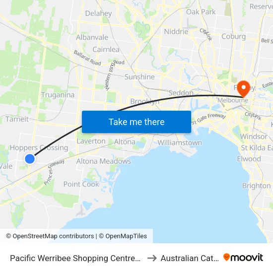 Pacific Werribee Shopping Centre/Derrimut Rd to Australian Catholic University map