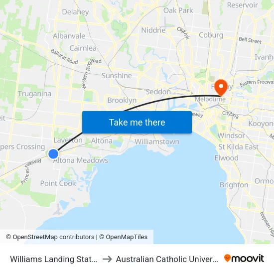 Williams Landing Station to Australian Catholic University map