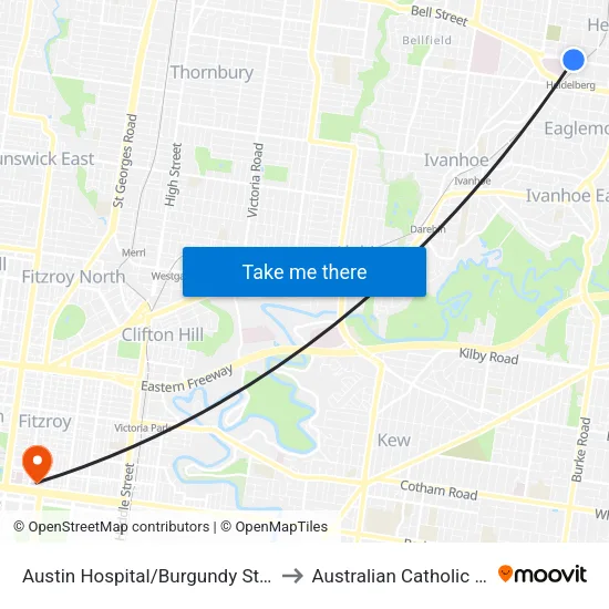 Austin Hospital/Burgundy St to Australian Catholic University map