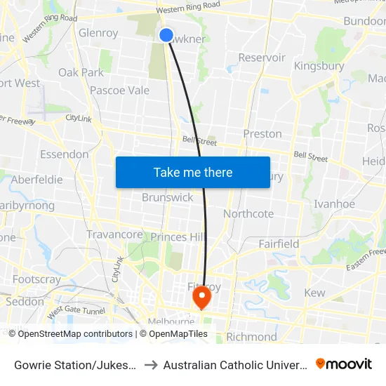 Gowrie Station/Jukes Rd to Australian Catholic University map