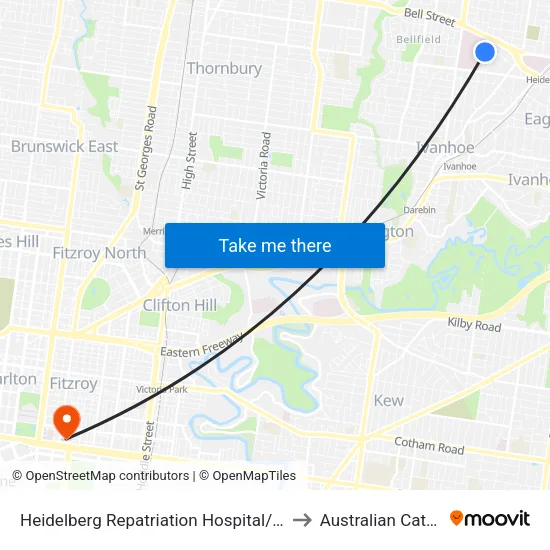 Heidelberg Repatriation Hospital/Edwin St to Australian Catholic University map