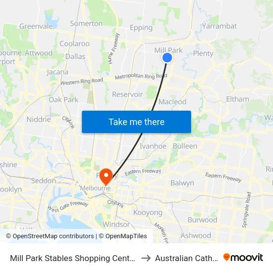 Mill Park Stables Shopping Centre/Redleap Ave to Australian Catholic University map