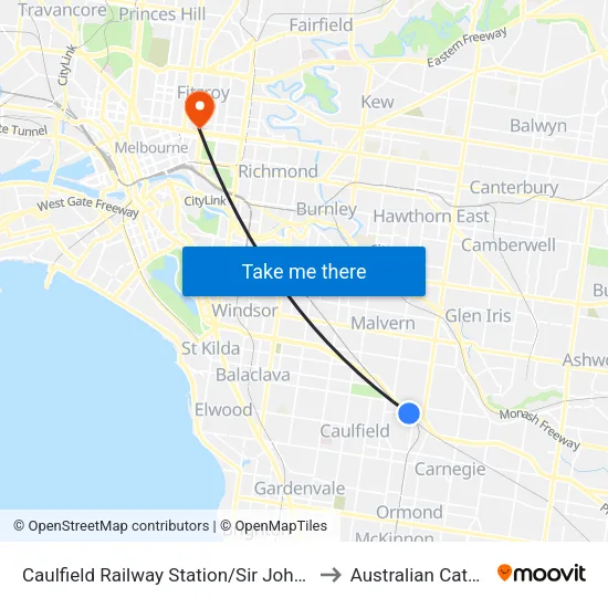 Caulfield Railway Station/Sir John Monash Dr to Australian Catholic University map