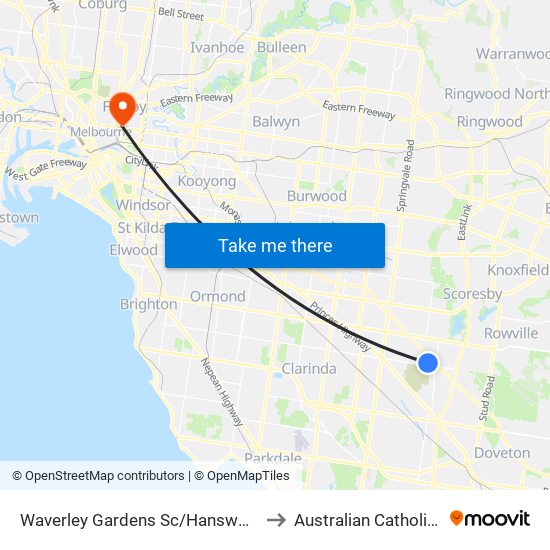 Waverley Gardens Sc/Hansworth St (Mulgrave) to Australian Catholic University map