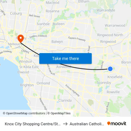 Knox City Shopping Centre/Stud Rd to Australian Catholic University map