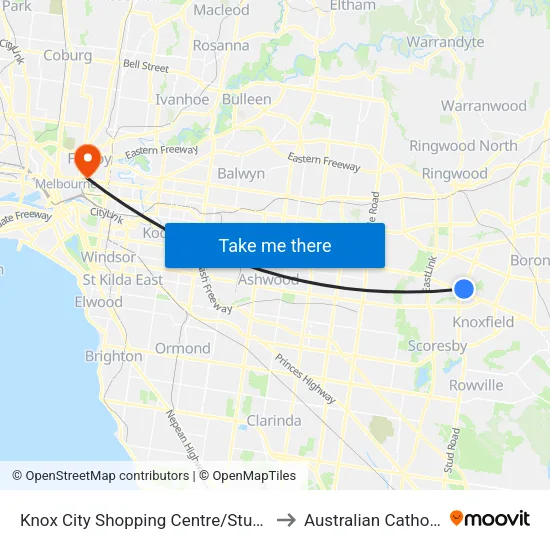 Knox City Shopping Centre/Stud Rd to Australian Catholic University map