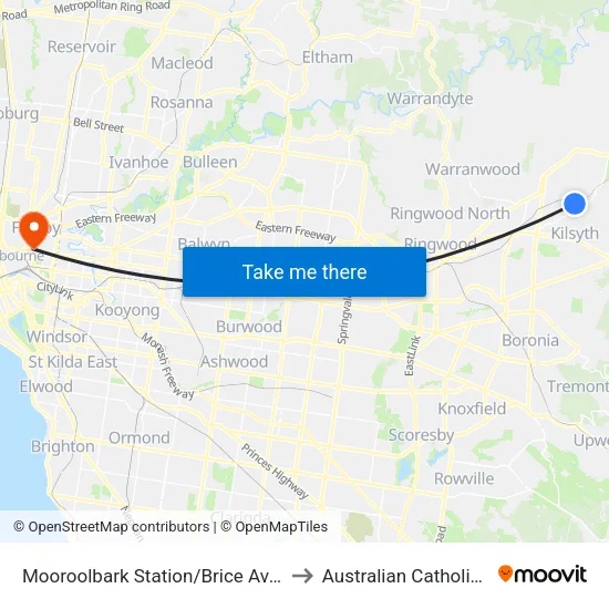 Mooroolbark Station/Brice Ave to Australian Catholic University map