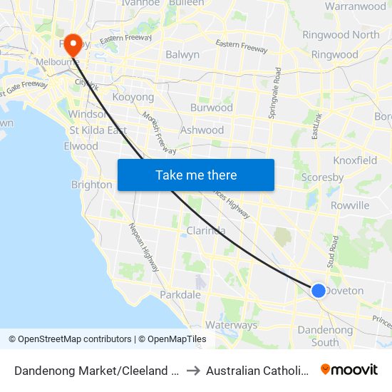 Dandenong Market/Cleeland St (Dandenong) to Australian Catholic University map