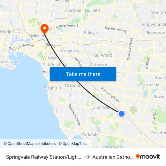 Springvale Railway Station/Lightwood Rd (Springvale) to Australian Catholic University map
