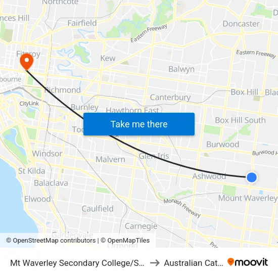Mt Waverley Sec Col/Stephensons Rd to Australian Catholic University map