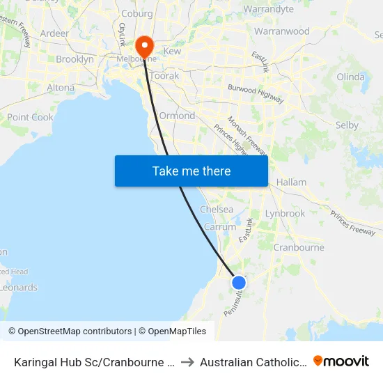 Karingal Hub Sc/Cranbourne Rd to Australian Catholic University map