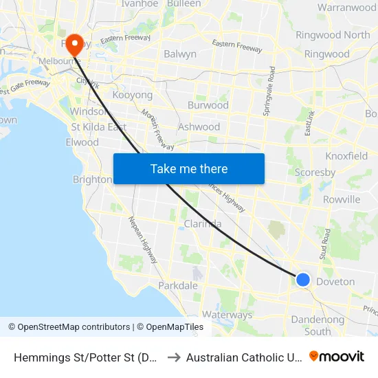 Hemmings St/Potter St to Australian Catholic University map