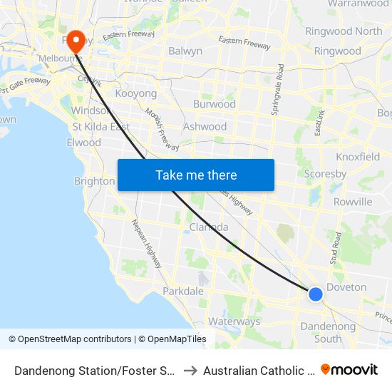 Dandenong Station/Foster St (Dandenong) to Australian Catholic University map