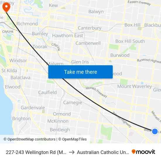 227-243 Wellington Rd to Australian Catholic University map
