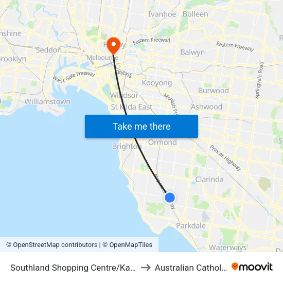 Southland Shopping Centre/Karen St to Australian Catholic University map
