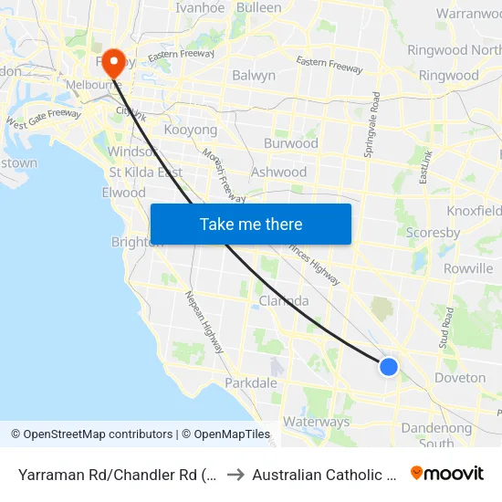 Yarraman Rd/Chandler Rd to Australian Catholic University map