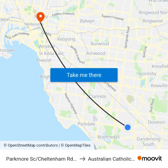 Parkmore Sc/Cheltenham Rd to Australian Catholic University map