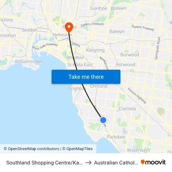 Southland Shopping Centre/Karen St to Australian Catholic University map