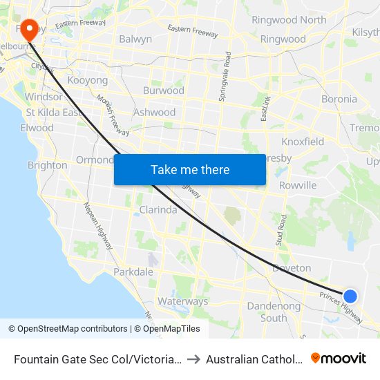 Fountain Gate Sec Col/Victoria Rd (Narre Warren) to Australian Catholic University map