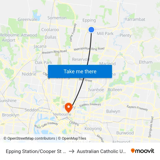 Epping Station/Cooper St to Australian Catholic University map