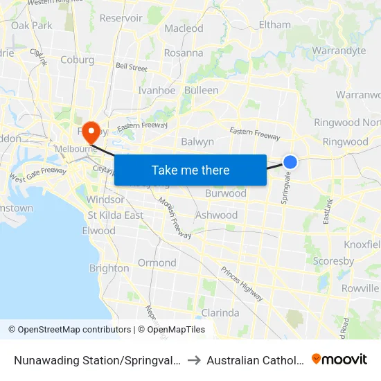 Nunawading Station/Springvale Rd to Australian Catholic University map