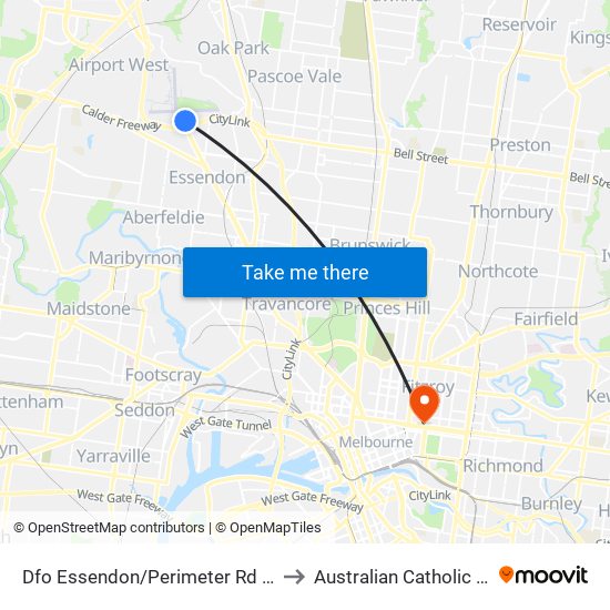 Dfo Essendon/Perimeter Rd (Strathmore) to Australian Catholic University map