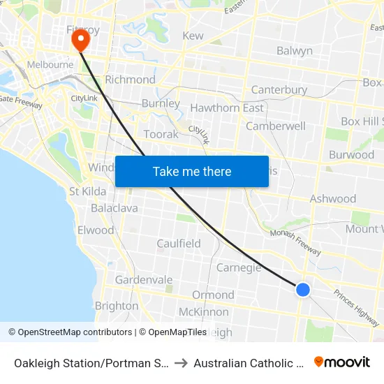 Oakleigh Station/Portman St to Australian Catholic University map