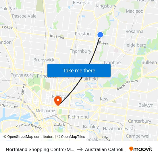 Northland Shopping Centre/Murray Rd to Australian Catholic University map