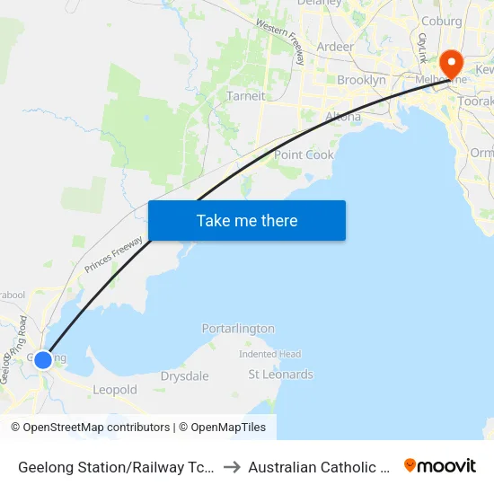 Geelong Station/Railway Tce to Australian Catholic University map
