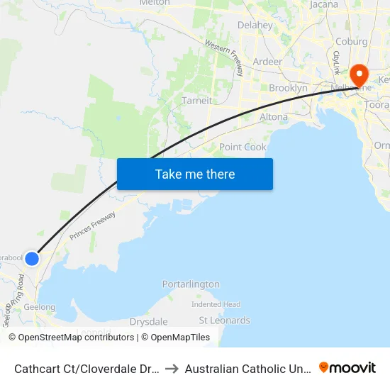 Cathcart Ct/Cloverdale Dr to Australian Catholic University map