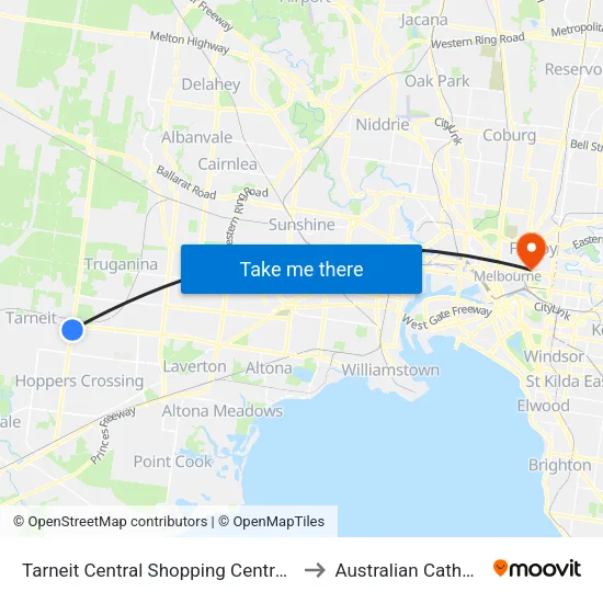 Tarneit Central Shopping Centre/Derrimut Rd to Australian Catholic University map