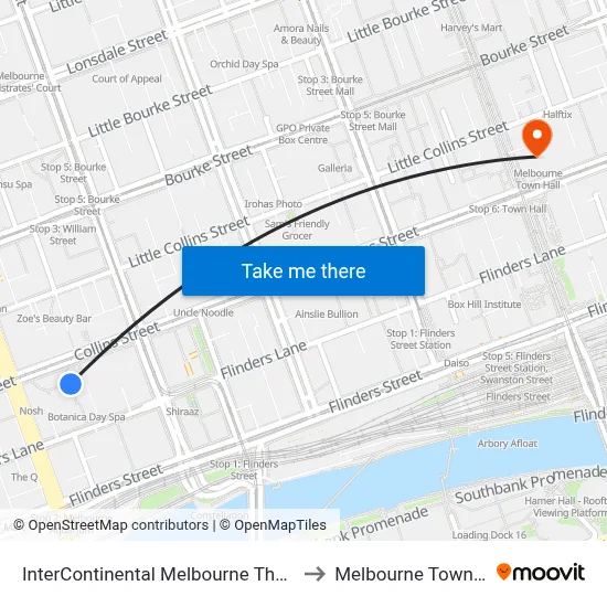 InterContinental Melbourne The Rialto to Melbourne Town Hall map