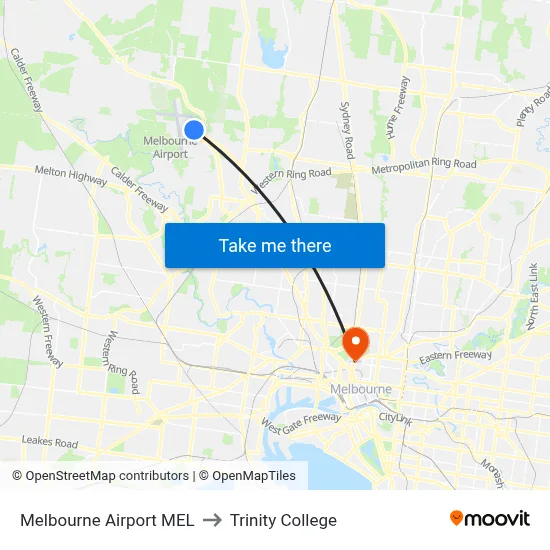 Melbourne Airport MEL to Trinity College map
