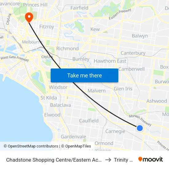 Chadstone Shopping Centre/Eastern Access Rd to Trinity College map