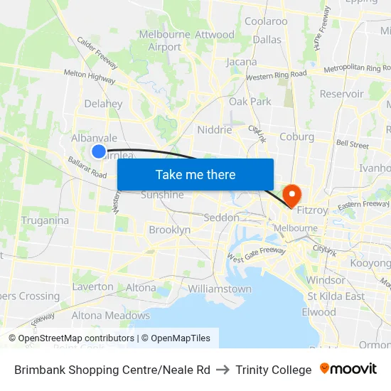Brimbank Shopping Centre/Neale Rd to Trinity College map