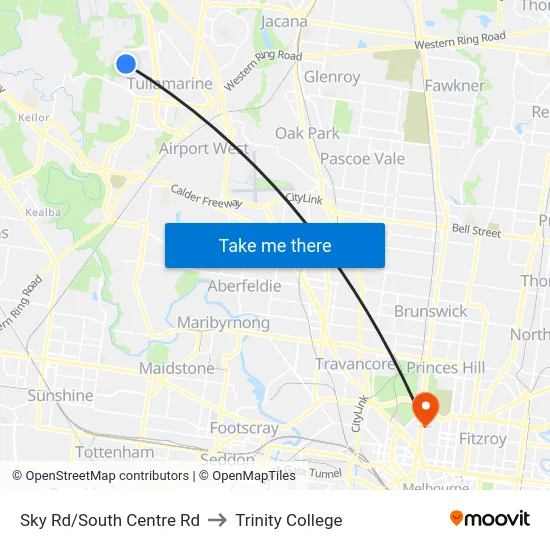 Sky Rd/South Centre Rd to Trinity College map