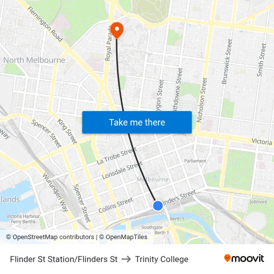 Flinder St Station/Flinders St to Trinity College map