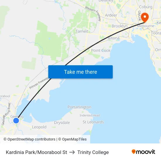 Kardinia Park/Moorabool St to Trinity College map