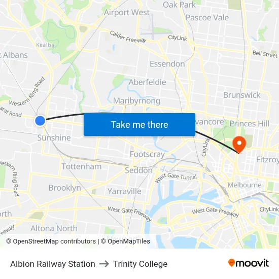 Albion Railway Station to Trinity College map