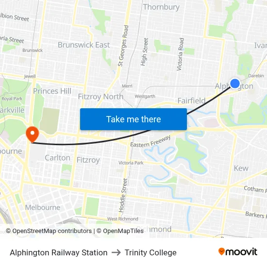 Alphington Railway Station to Trinity College map