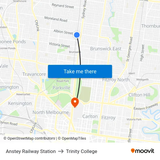 Anstey Railway Station to Trinity College map