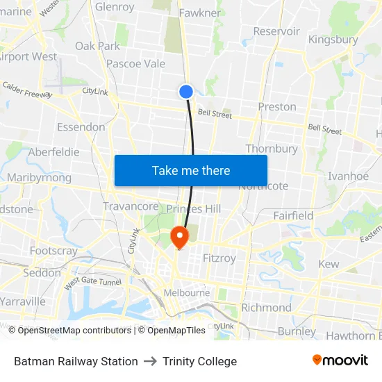 Batman Railway Station to Trinity College map