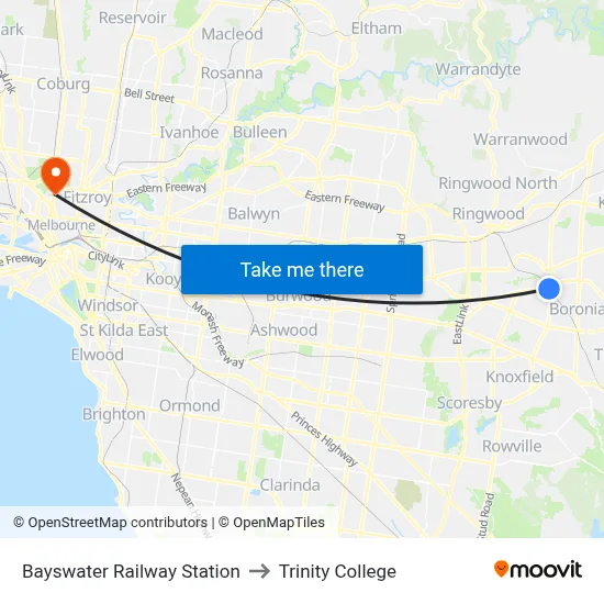 Bayswater Railway Station to Trinity College map